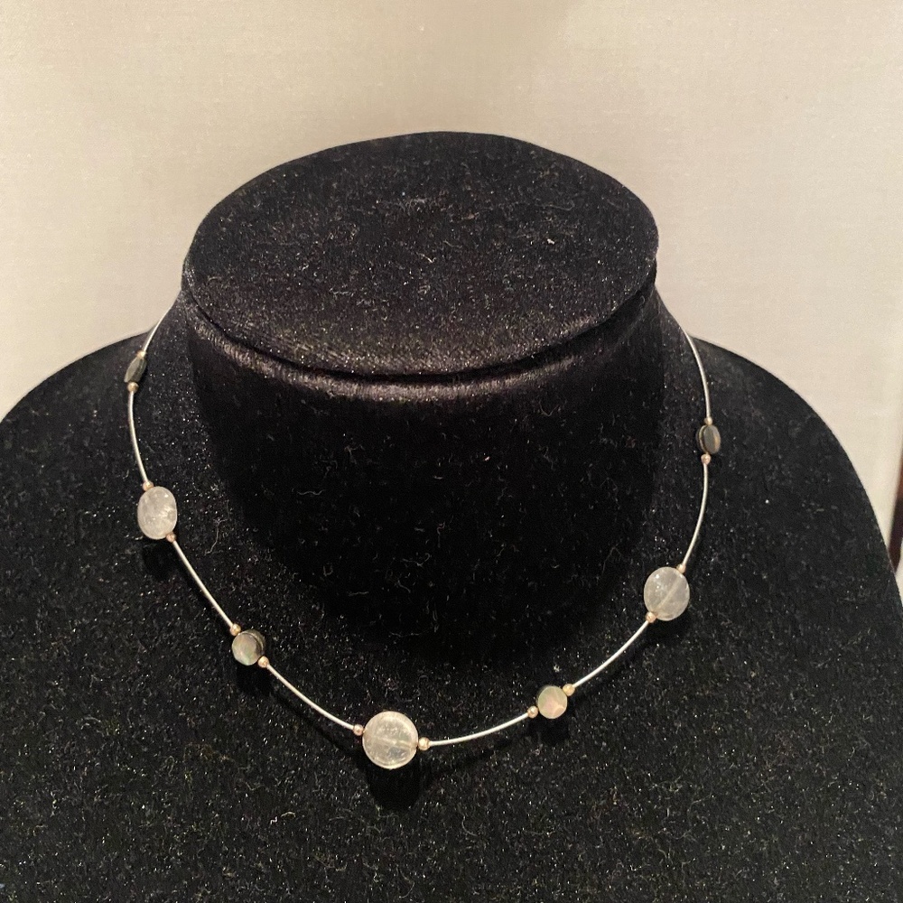 Sterling Silver Wire Necklace with Smoky Quartz